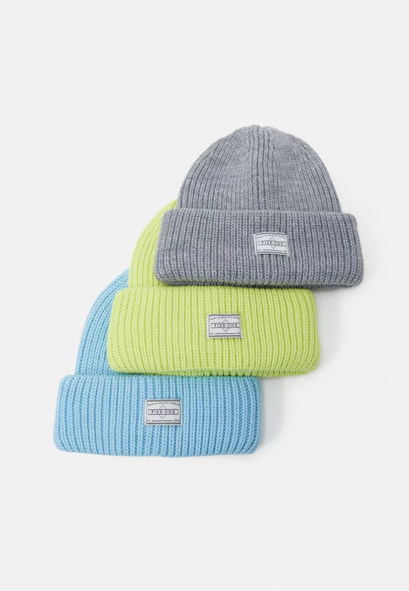 Pier One UNISEX 3 PACK - Mütze - Grey, Neon Green, Light Blue 1 Pier One UNISEX 3 PACK - Mütze - Grey, Neon Green, Light Blue